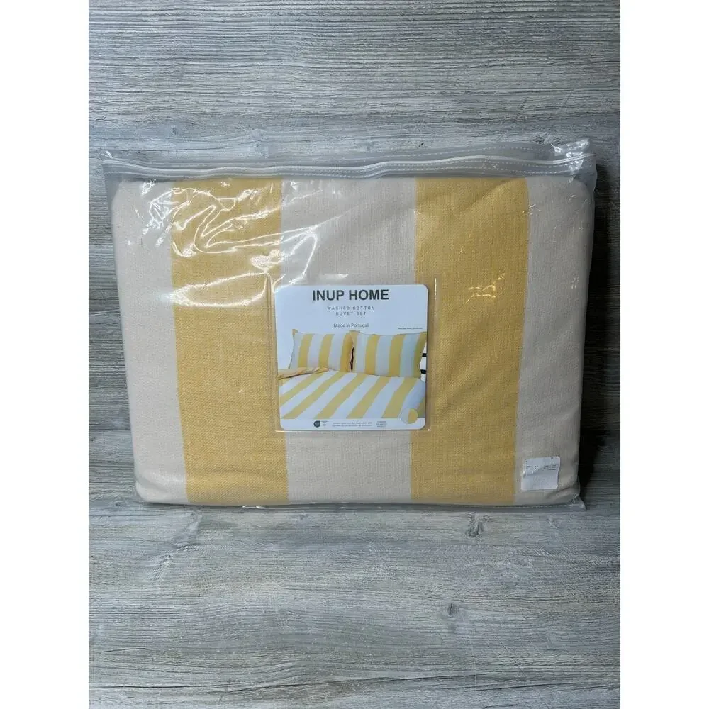 Inup Home Fine Linens Queen Duvet Sham 3pc Set Cotton Yellow Stripe Portugal New